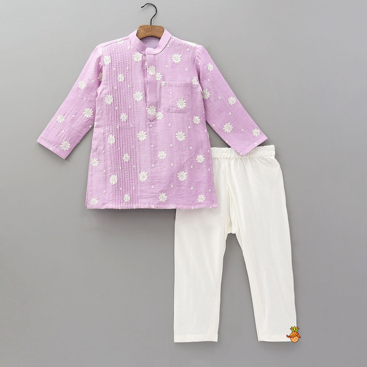 Pin Tuck Floral Kurta And Pyjama