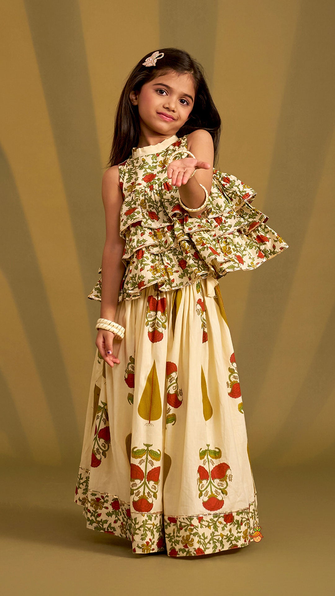 Triple Layered Printed Top And Lehenga
