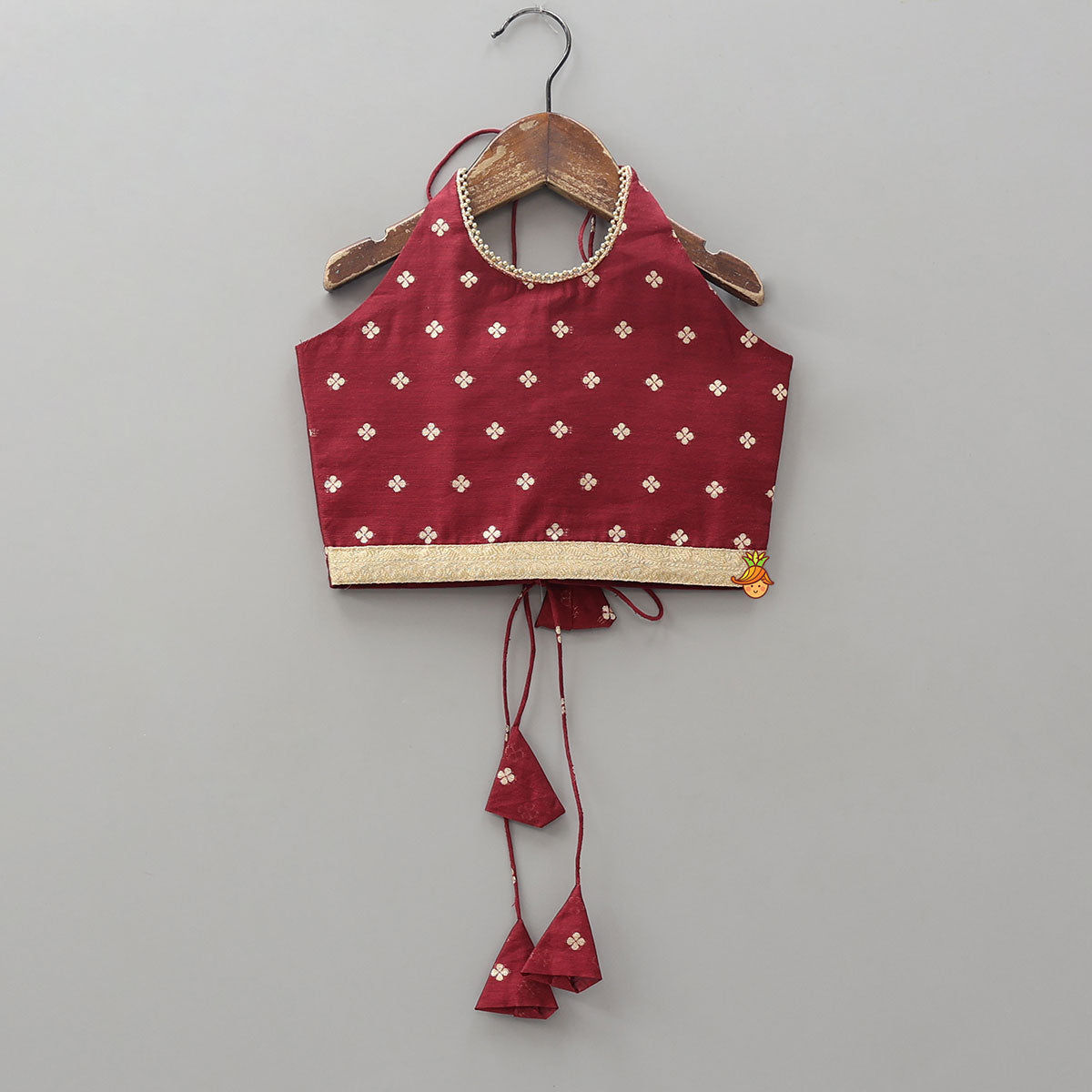 Floral Motif Embellished Halter Neck Crop Top With Organza Lehenga