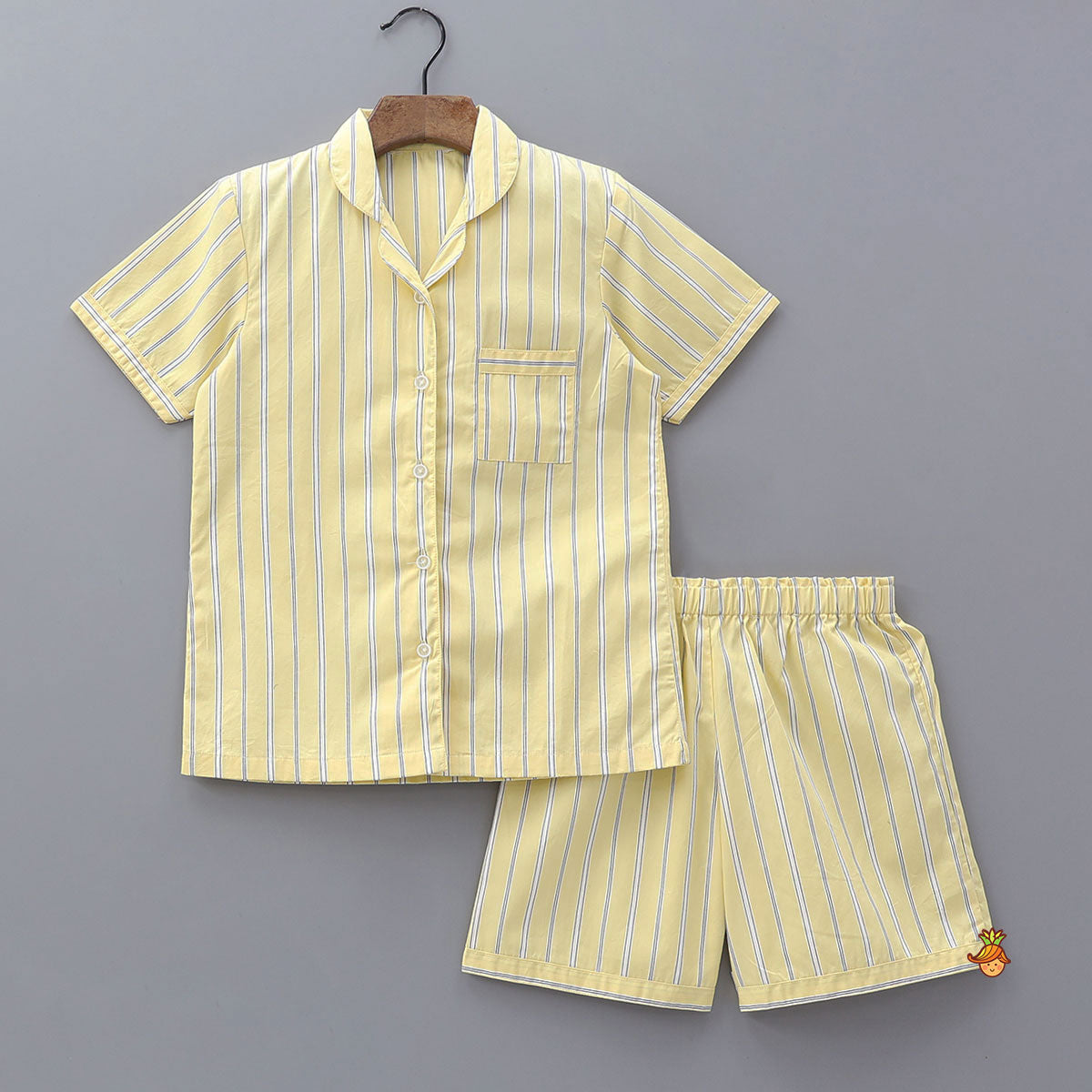 Stripe Printed Notch Collar Top And Shorts