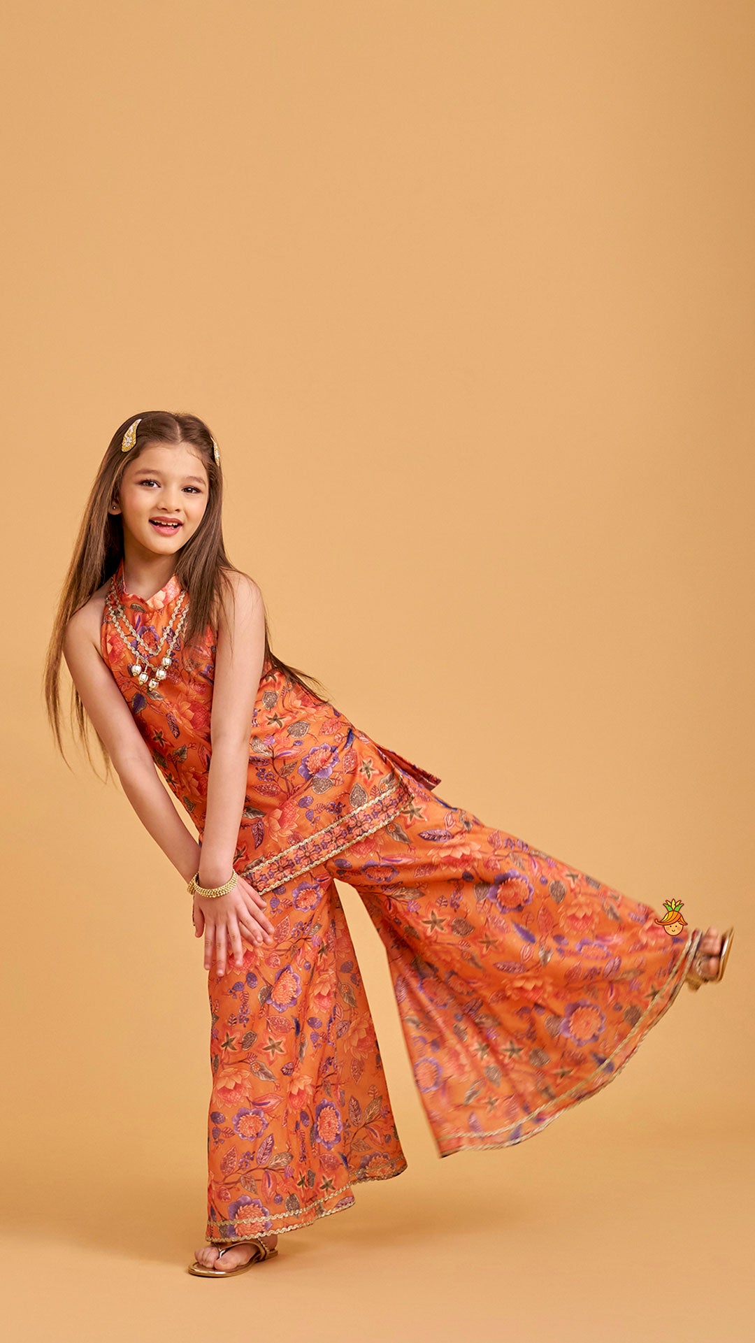 Floral Print Sleeveless Kurti With Palazzo And Contrasting Dupatta