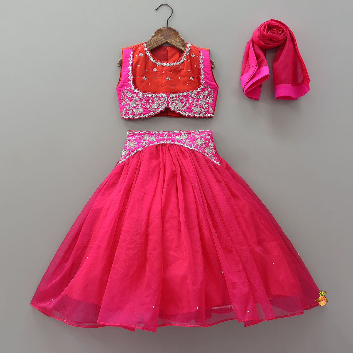 Sequined Embroidered Crop Top And Lehenga With Dupatta