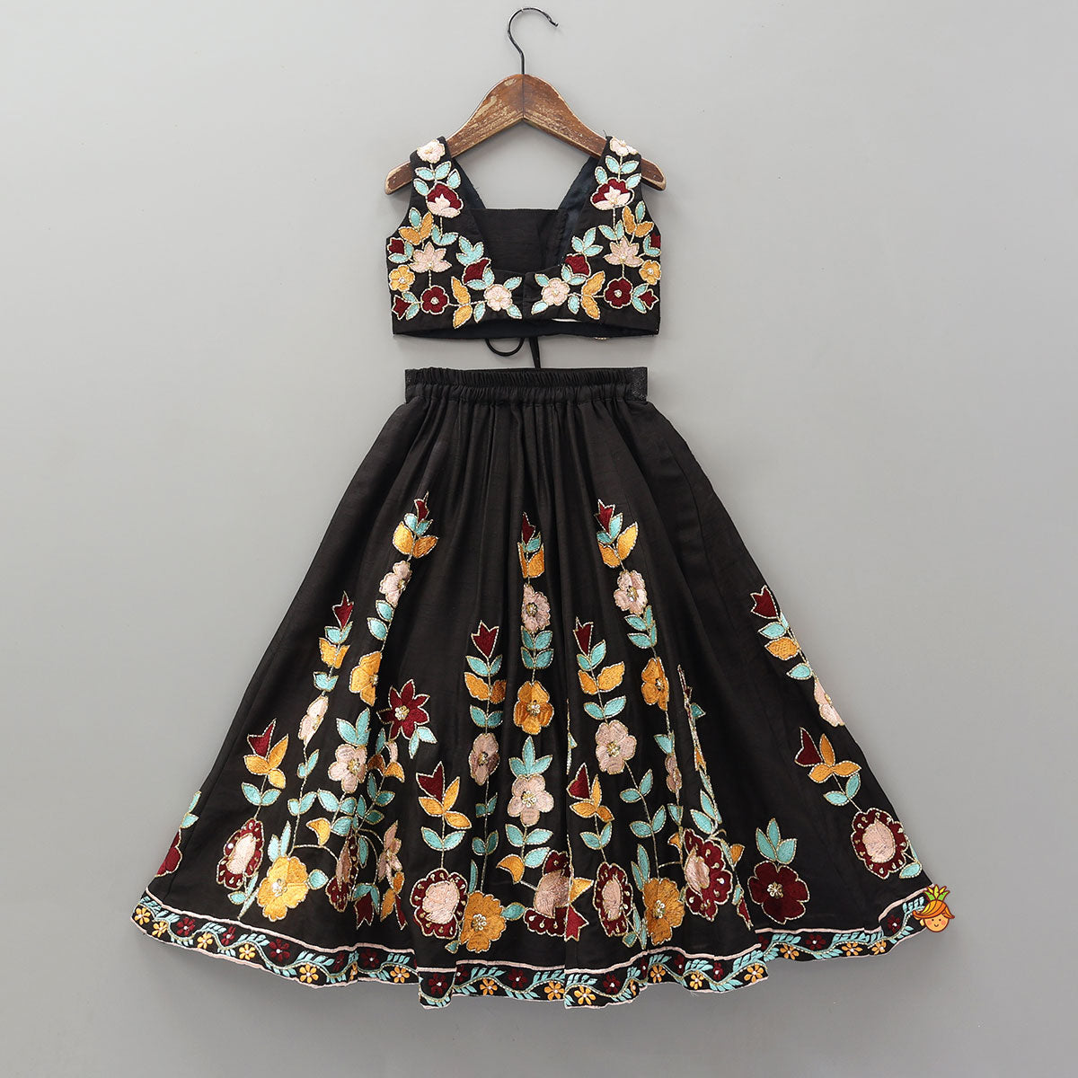Exquisite Floral Embroidered Embellished Crop Top With Lehenga