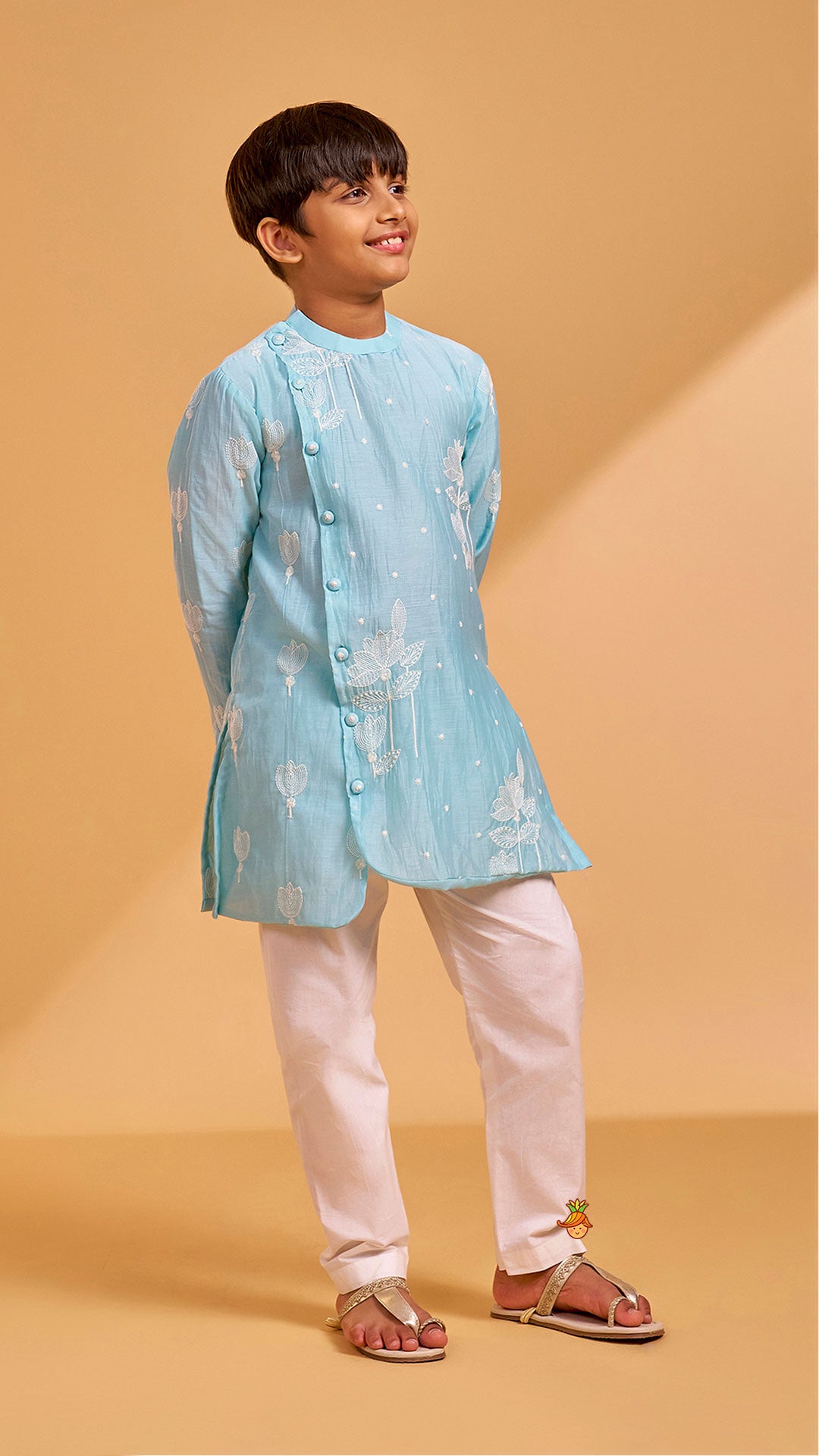 Stylish Asymmetric Floral Thread Embroidered Kurta With Pyjama