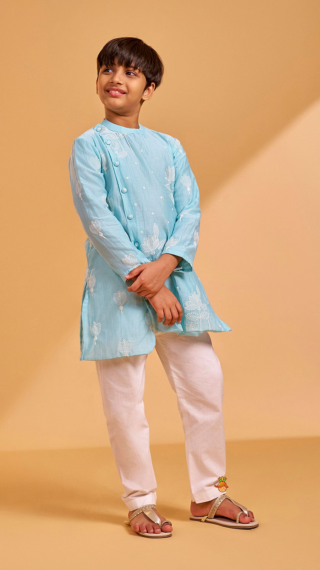 Stylish Asymmetric Floral Thread Embroidered Kurta With Pyjama