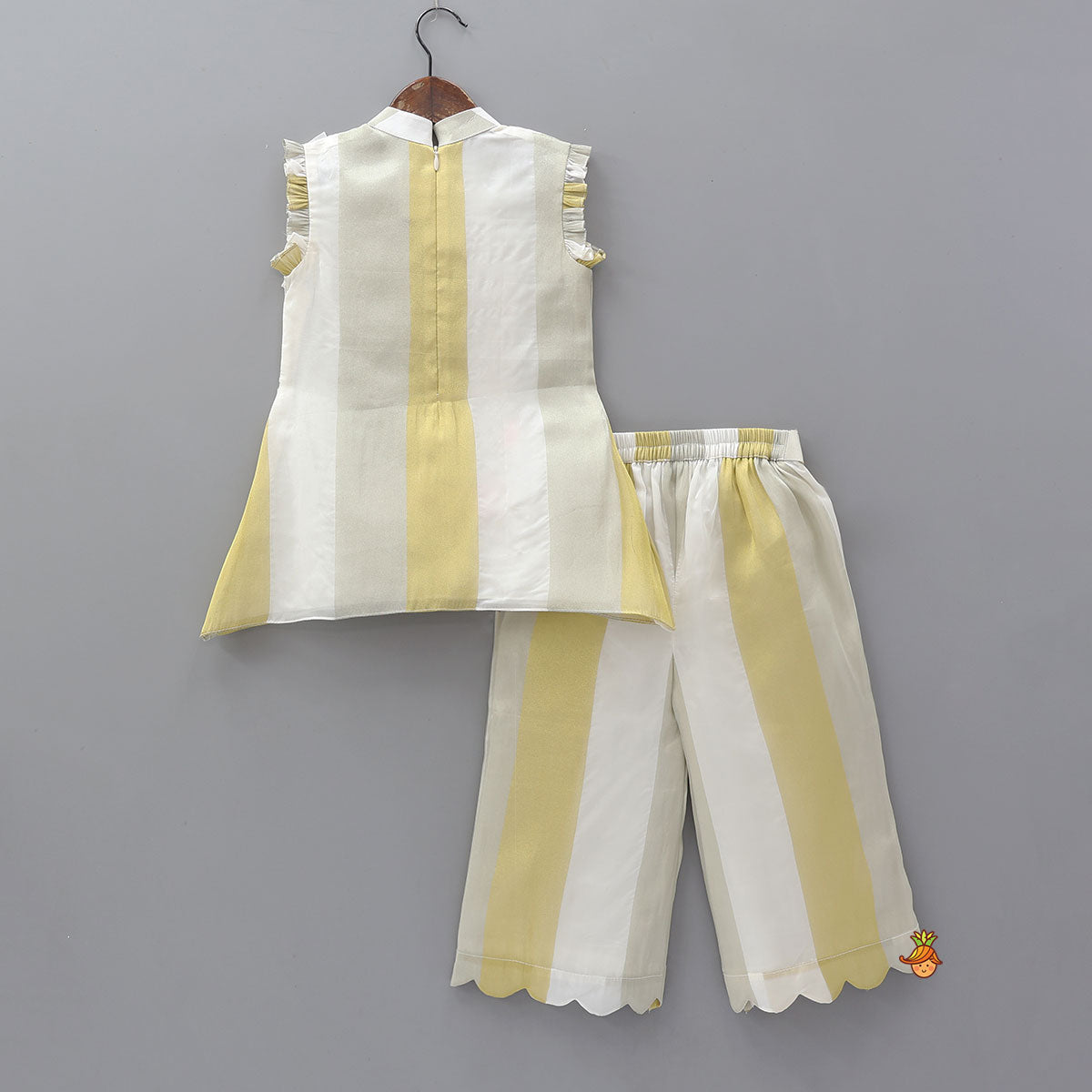 Tassels And Embroidered Patchwork Detailed Striped Top And Palazzo
