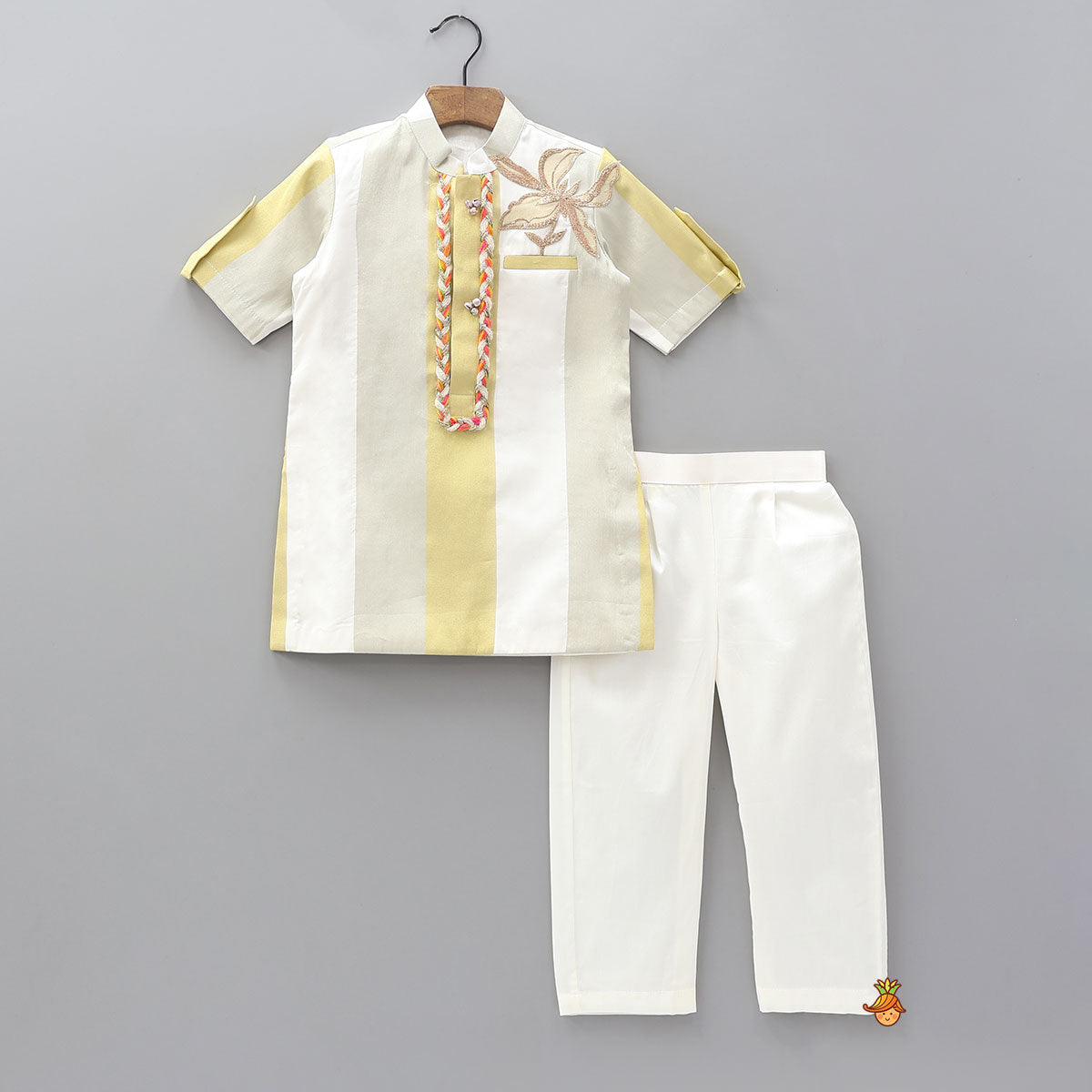 Sheen Floral Patchwork Stripe Kurta With Pyjama