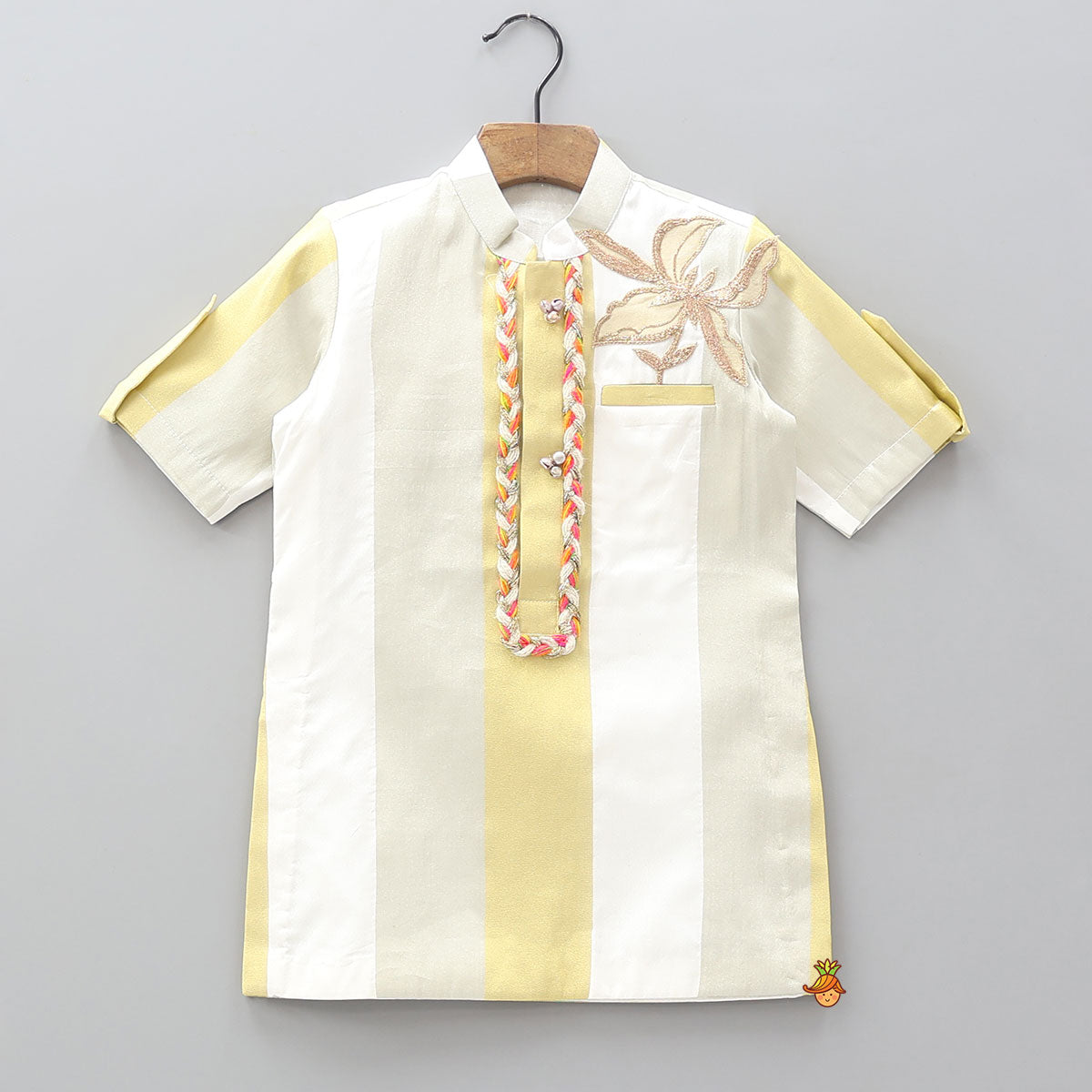 Sheen Floral Patchwork Stripe Kurta With Pyjama