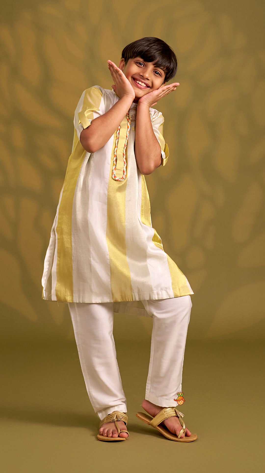 Sheen Floral Patchwork Stripe Kurta With Pyjama