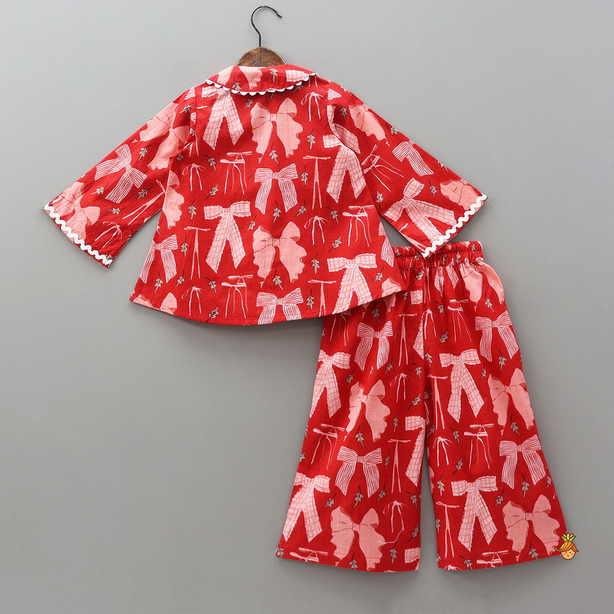 Hand Block Printed Sleepwear Set With Scalloped Lace Details