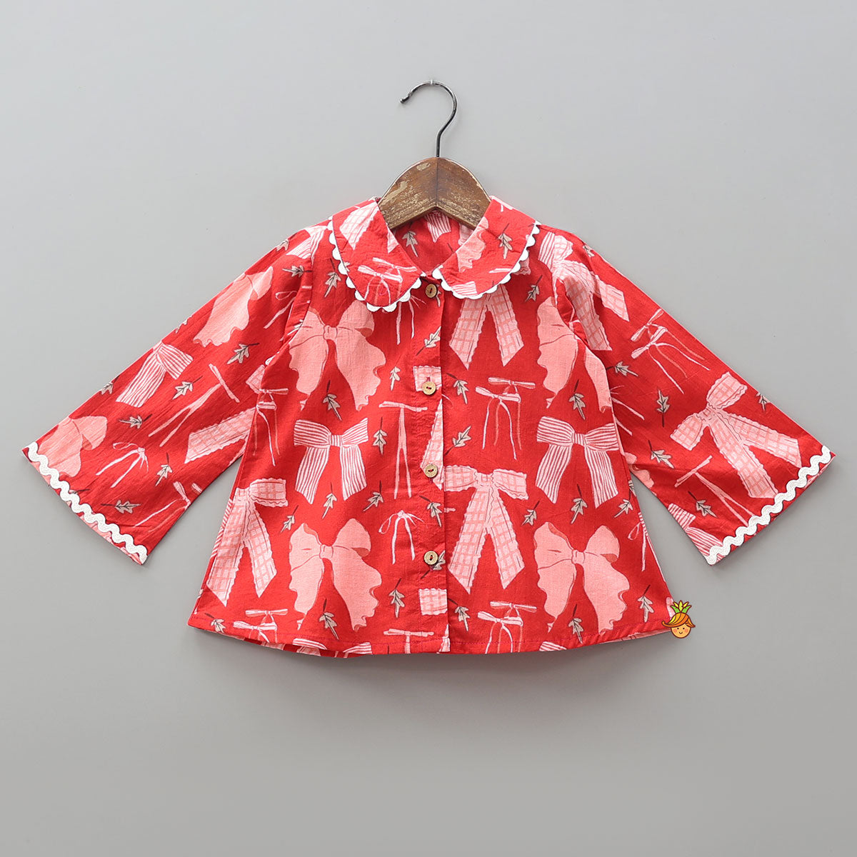 Hand Block Printed Sleepwear Set With Scalloped Lace Details