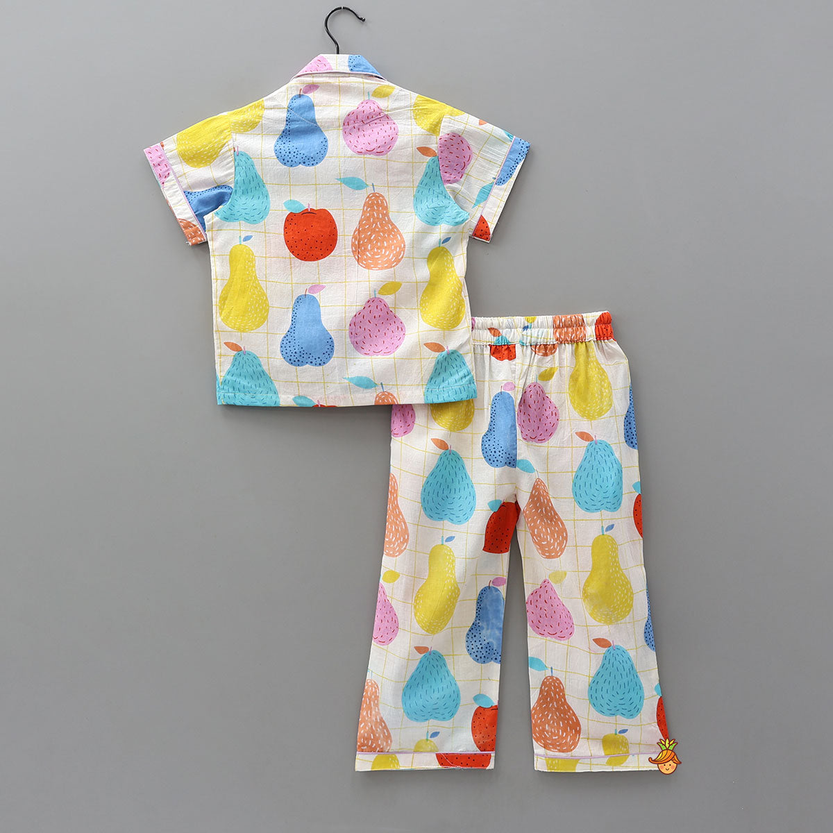 Checked Hand Block Fruit Printed Sleepwear Set