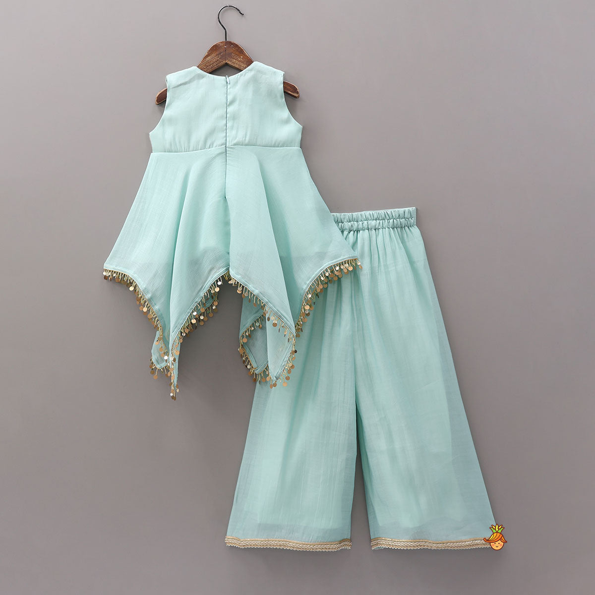 Stylish Embroidered Kaftan Style Kurti With Flared Palazzo
