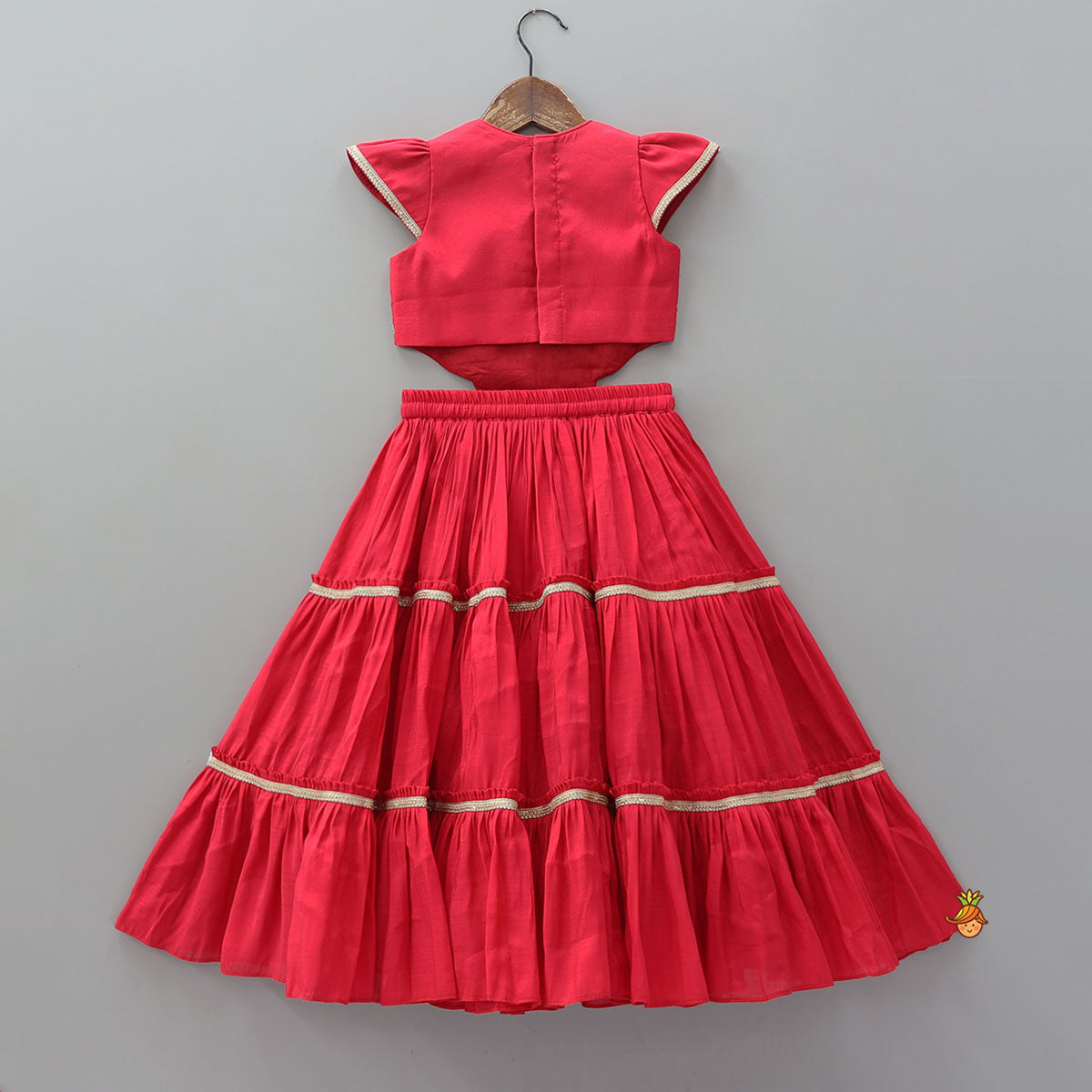 Check Embroidered Crop Top And Tiered Lehenga With Matching Dupatta