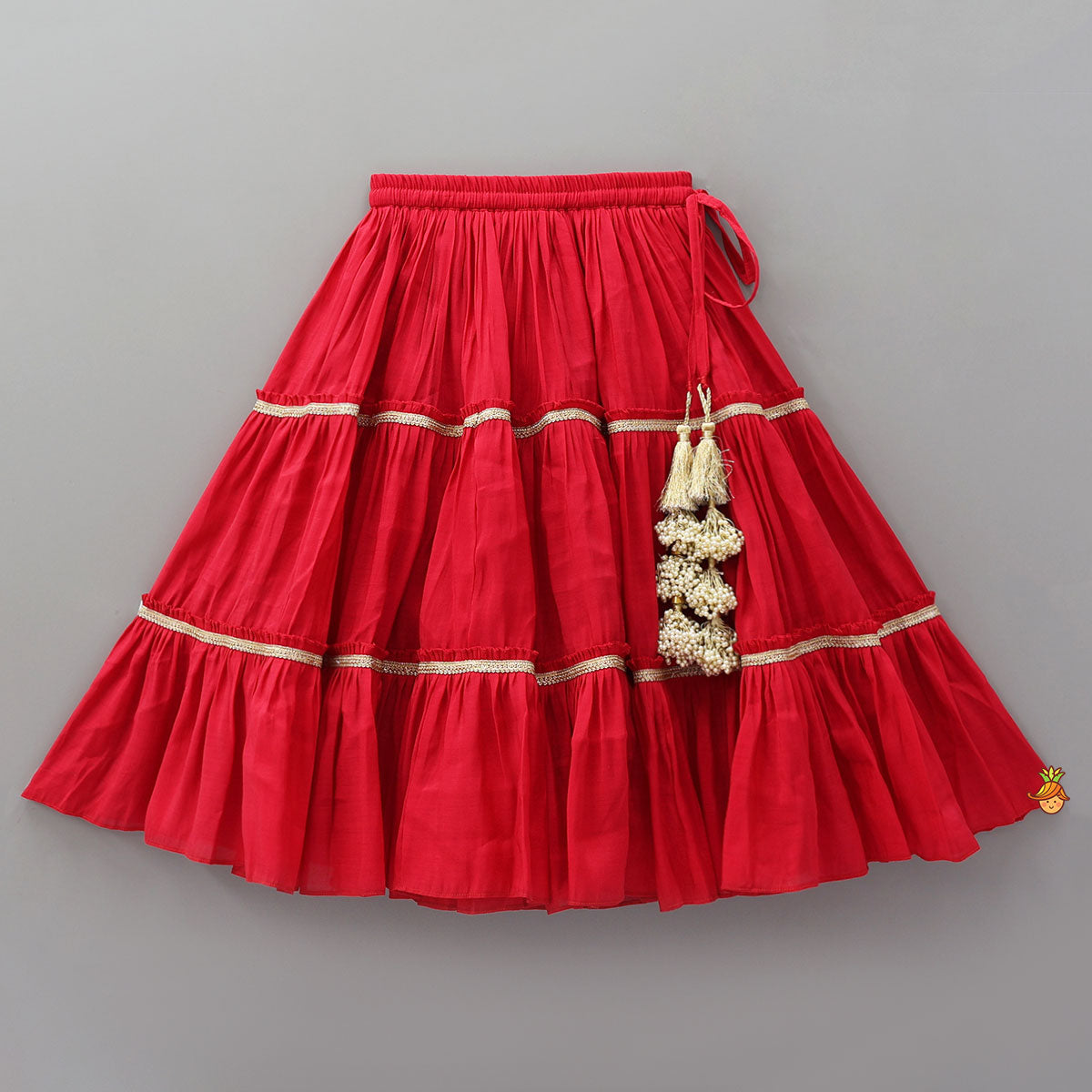 Check Embroidered Crop Top And Tiered Lehenga With Matching Dupatta