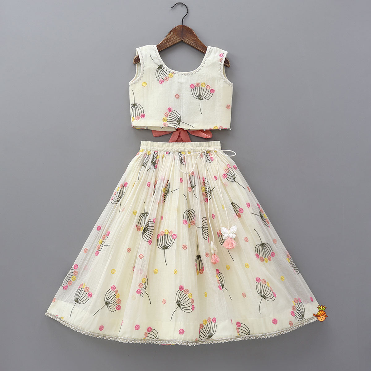 Soft Floral Tie Back Crop Top With Lehenga