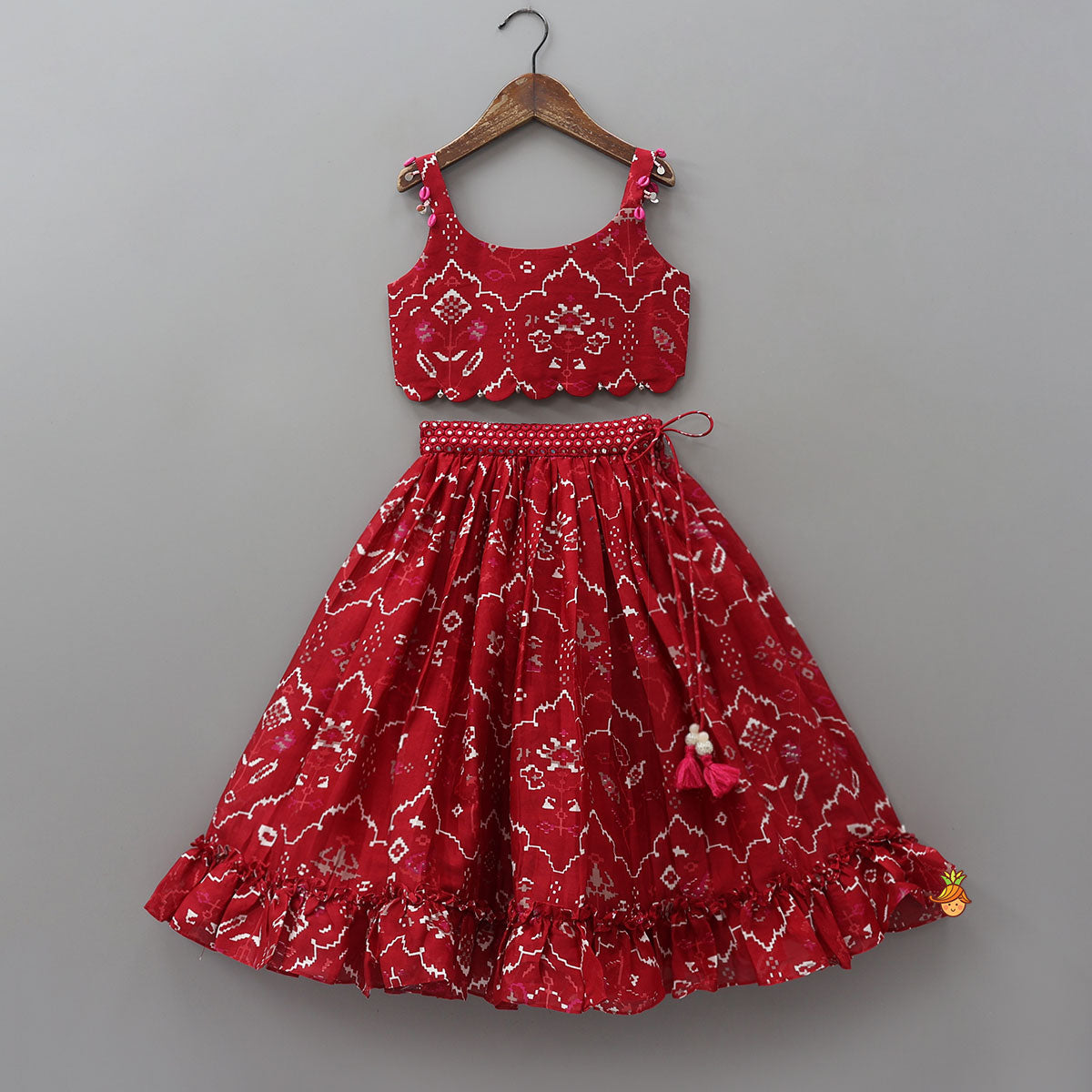 Scalloped Crop Top And Lehenga