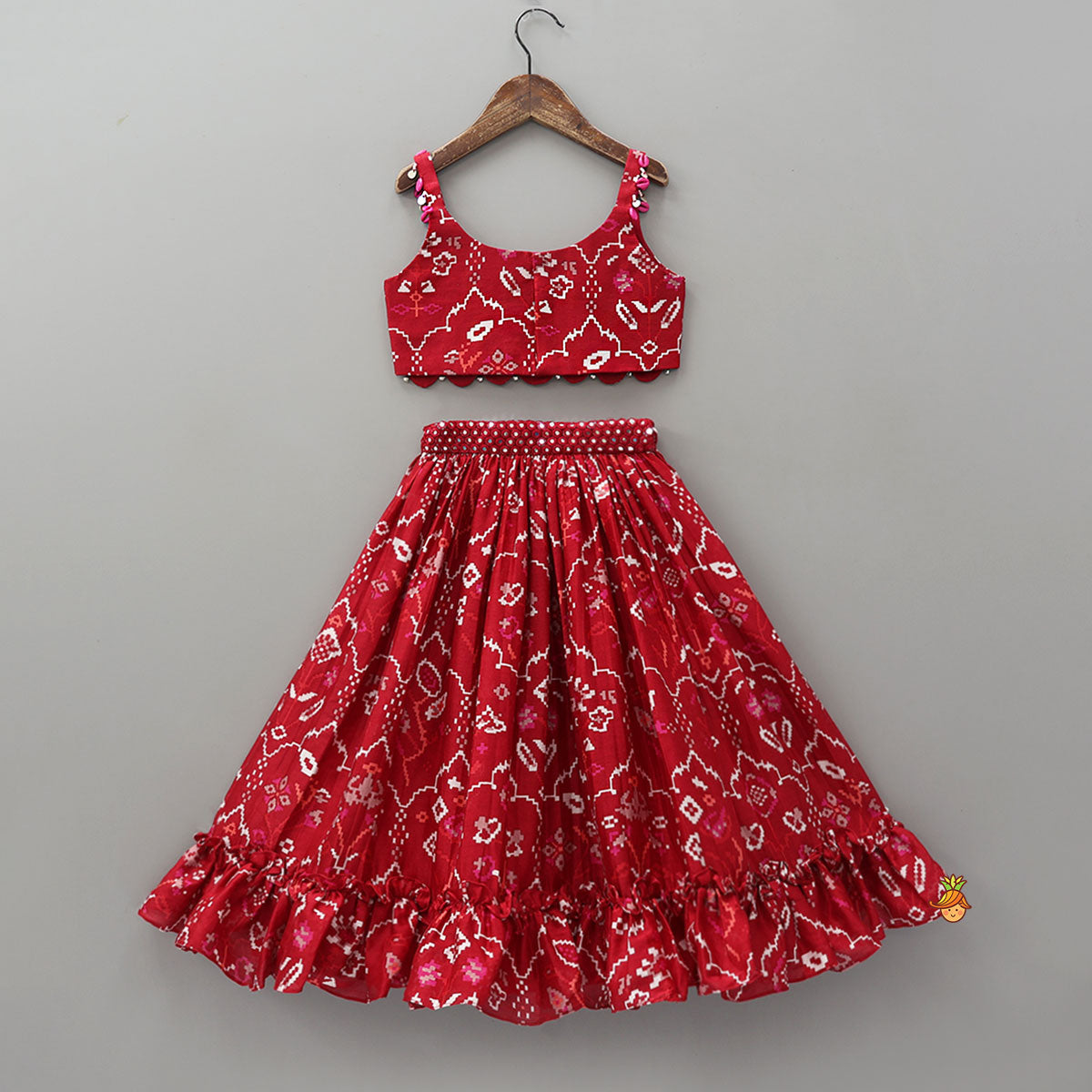 Scalloped Crop Top And Lehenga