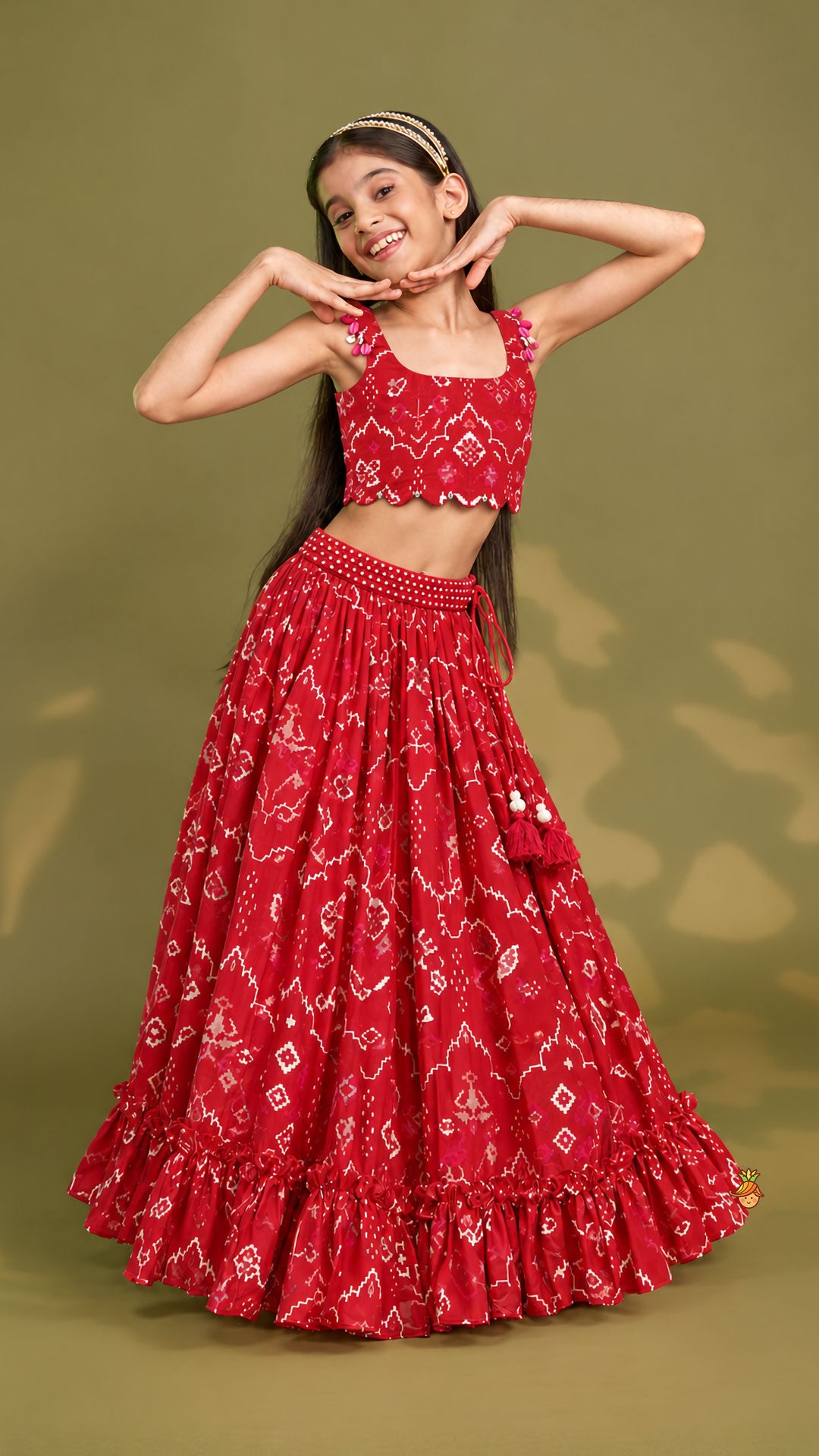 Scalloped Crop Top And Lehenga