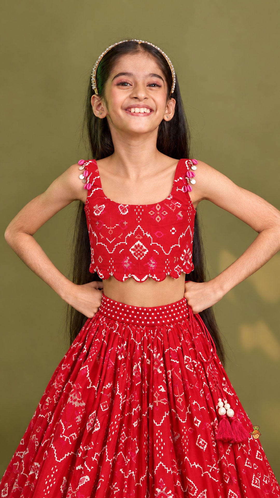 Scalloped Crop Top And Lehenga