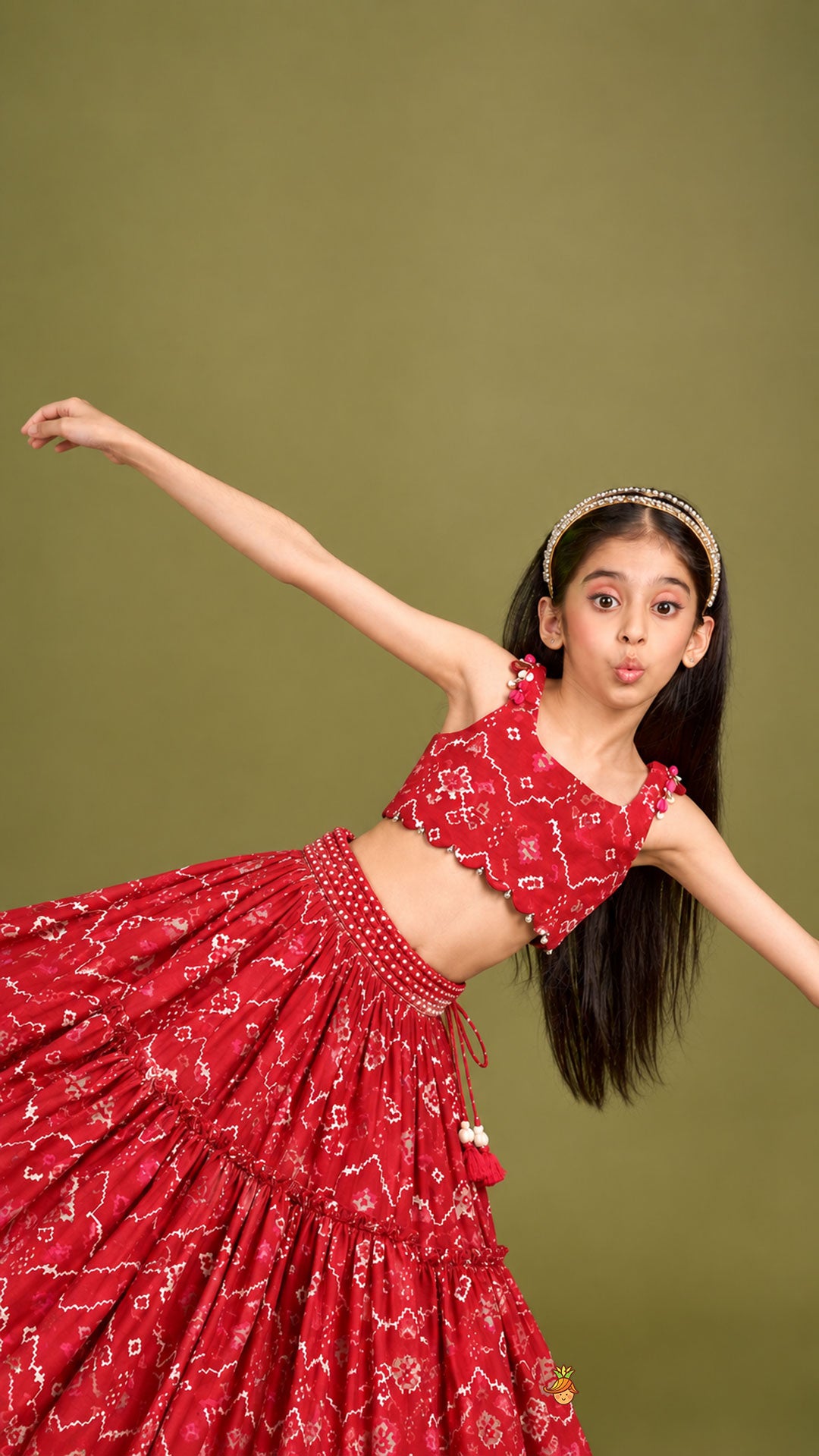 Scalloped Crop Top And Lehenga