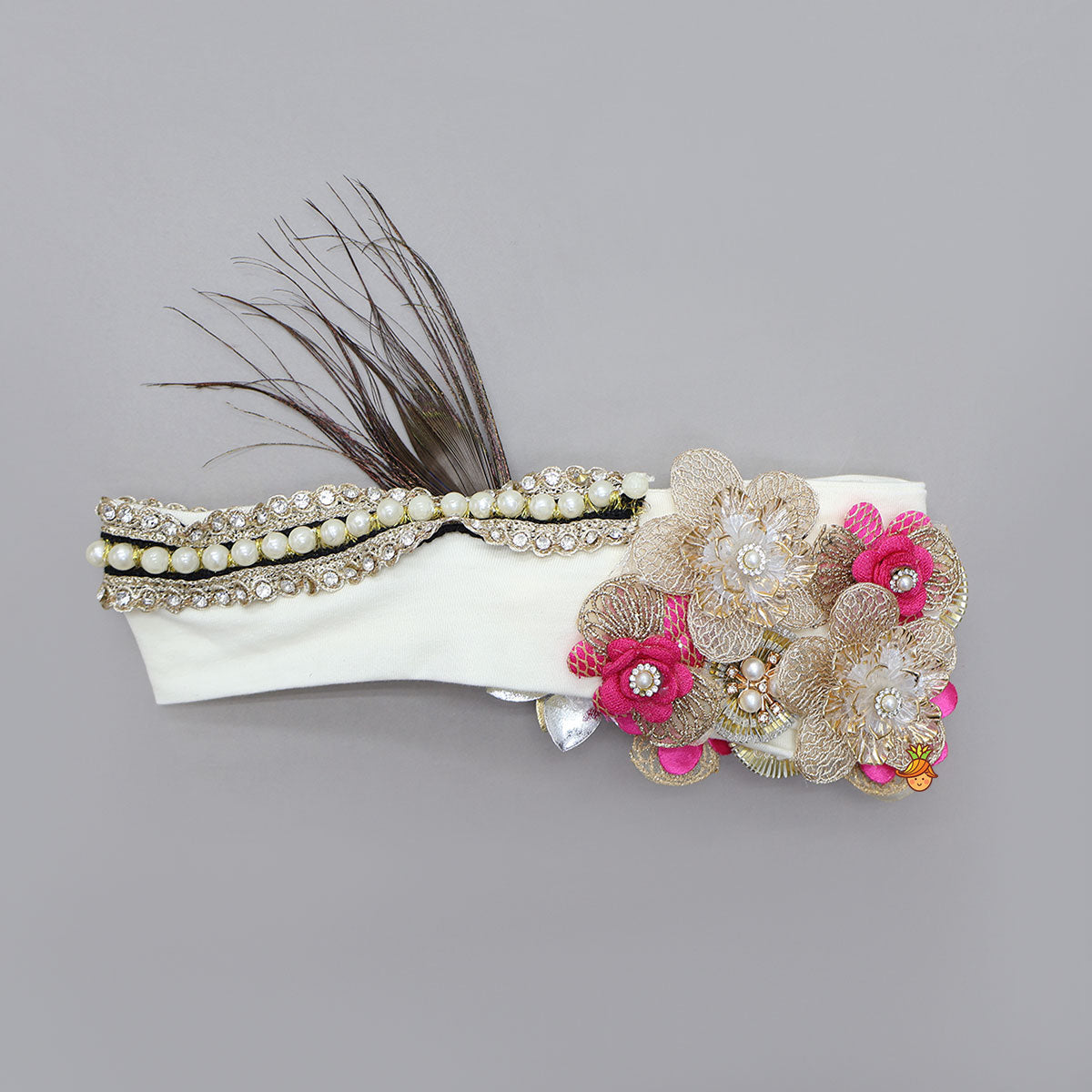 Flower-Embellished Headband With Mor Pankh Detailing