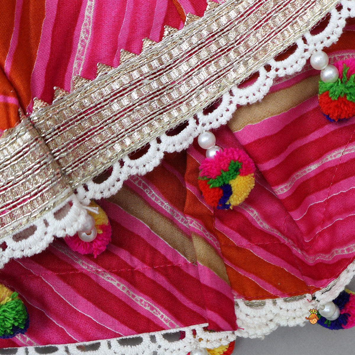 Crop Top And Ruffle Hem Lehenga With Net Dupatta And Sling Bag