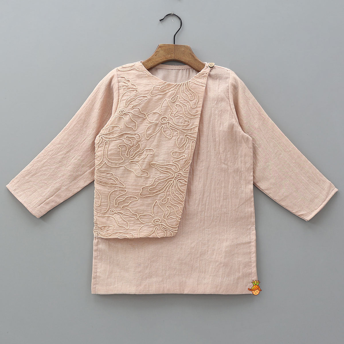 Asymmetrical Cord Embroidered Kurta with Pyjama