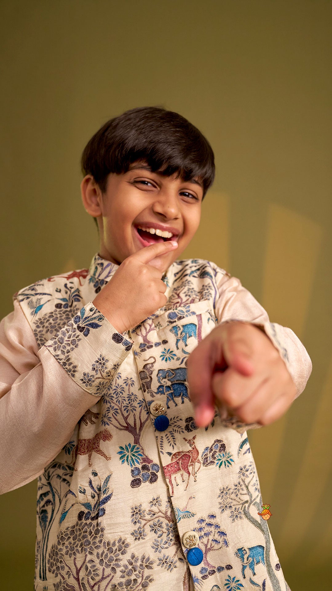 Ethnic Kurta With Animal Motif Jacket And Pyjama