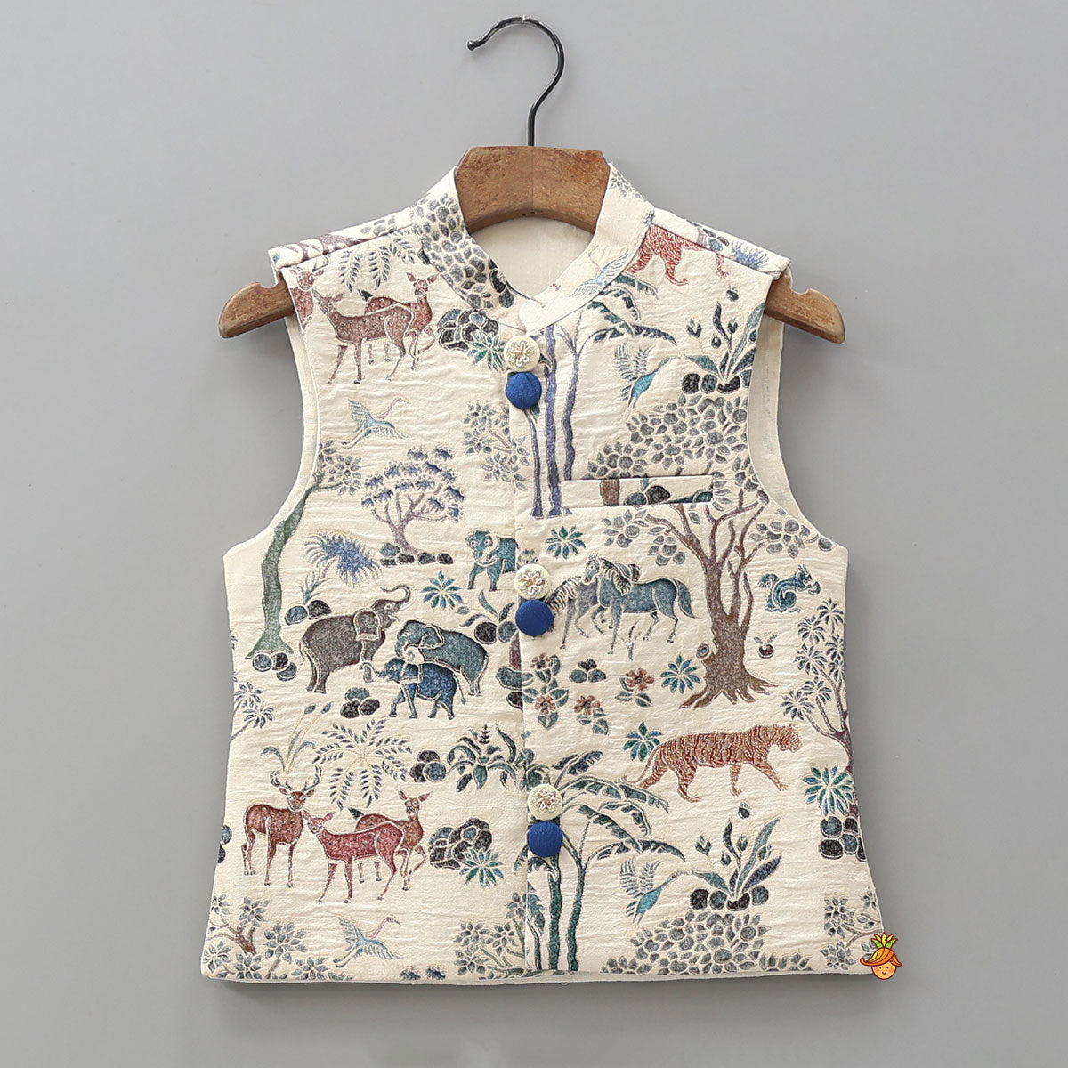 Ethnic Kurta With Animal Motif Jacket And Pyjama