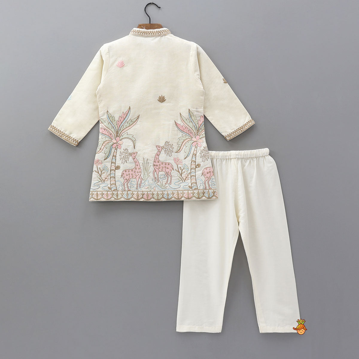 Jungle Inspired Embroidered Open Kurta And Pyjama