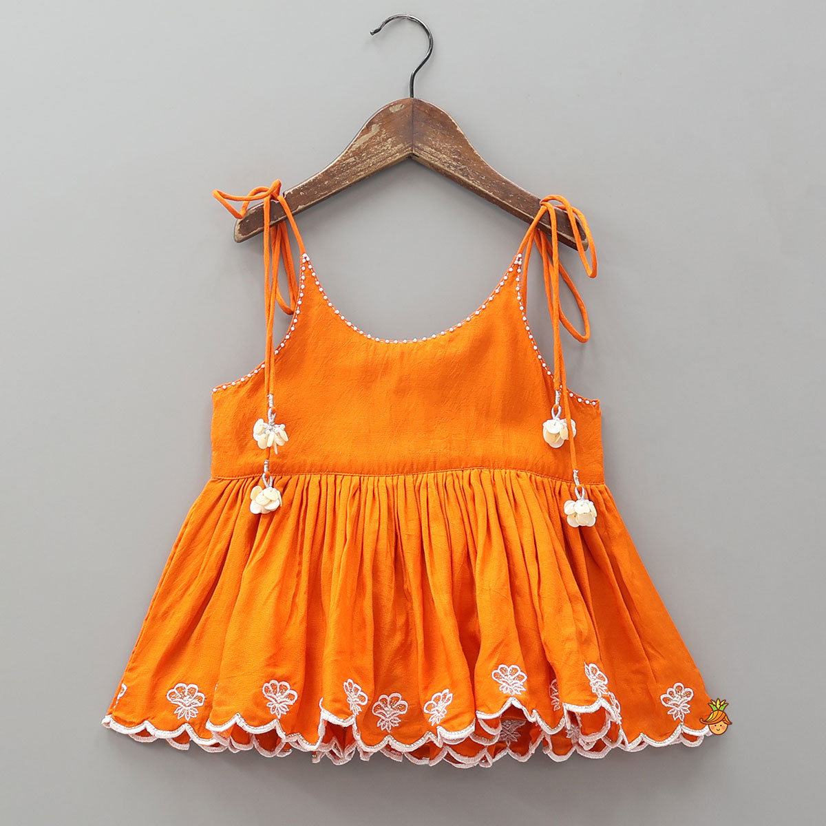 Thread Embroidered Scalloped Top And Palazzo With Dupatta