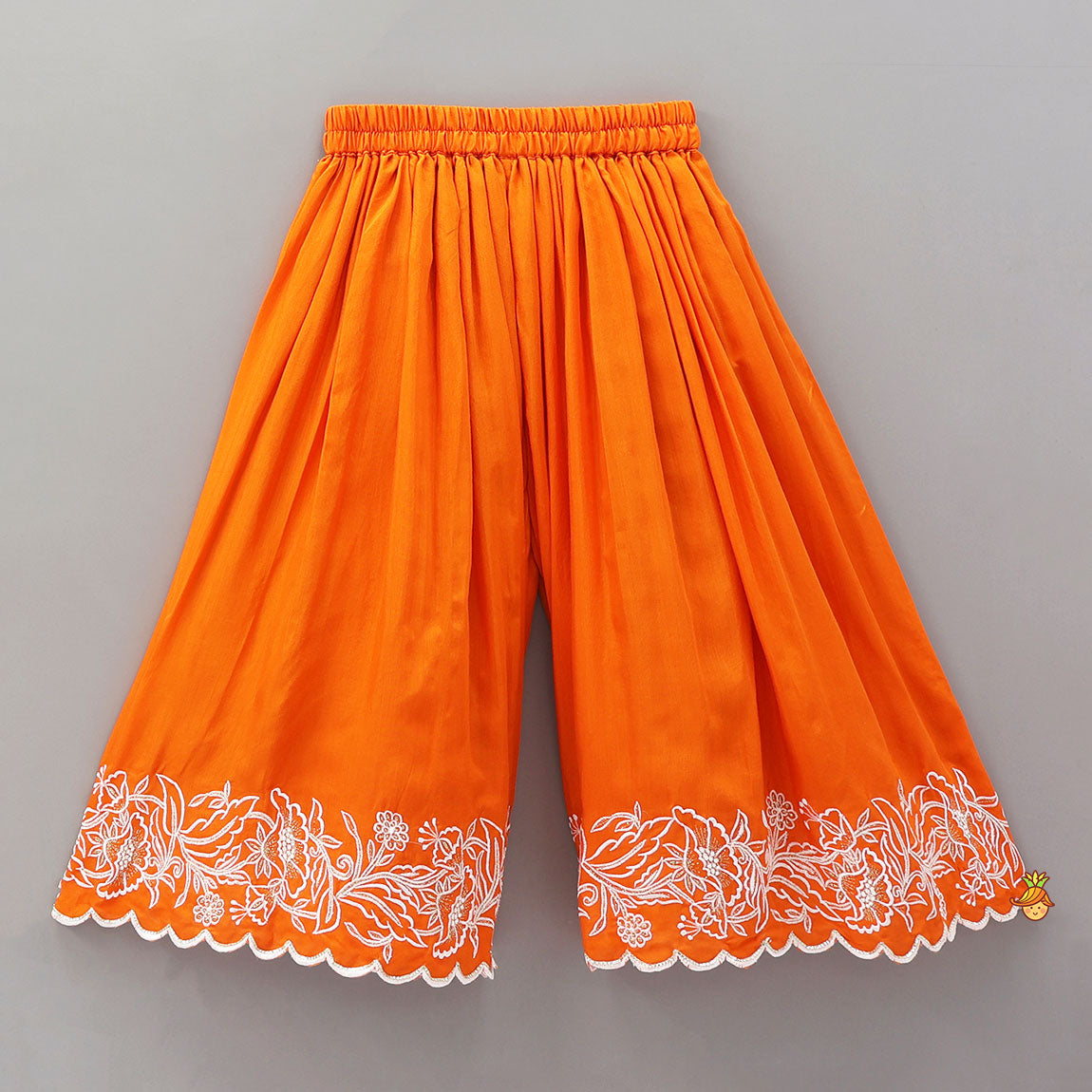 Thread Embroidered Scalloped Top And Palazzo With Dupatta