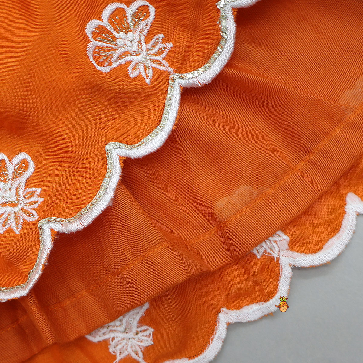 Thread Embroidered Scalloped Top And Palazzo With Dupatta