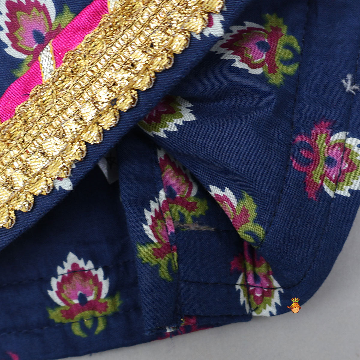 Gota Lace Work Printed Crop Top And Contrasting Hem Lehenga With Matching Dupatta