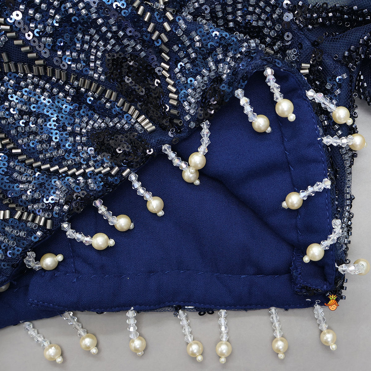 Heavy Embroidered Drape Crop Top And Lehenga With Matching Hair Band