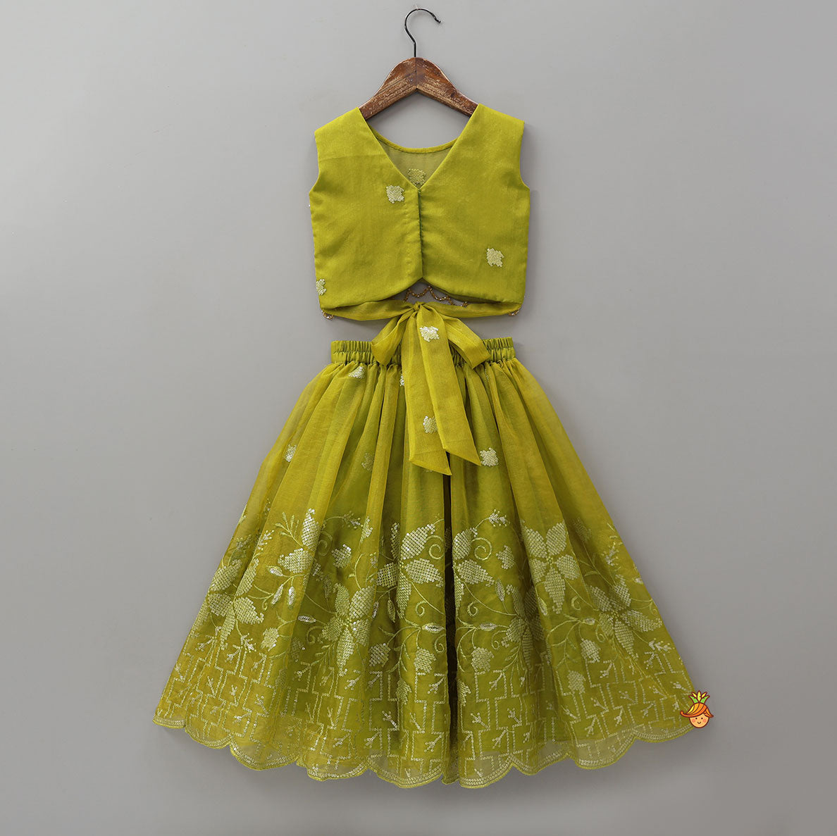 Organza Top And Lehenga With Handmade Tassel Detailing