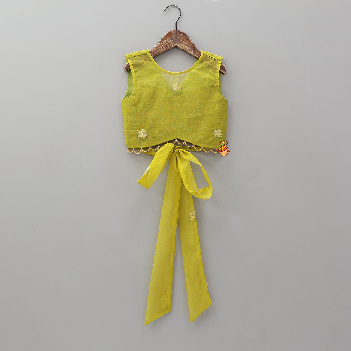 Organza Top And Lehenga With Handmade Tassel Detailing