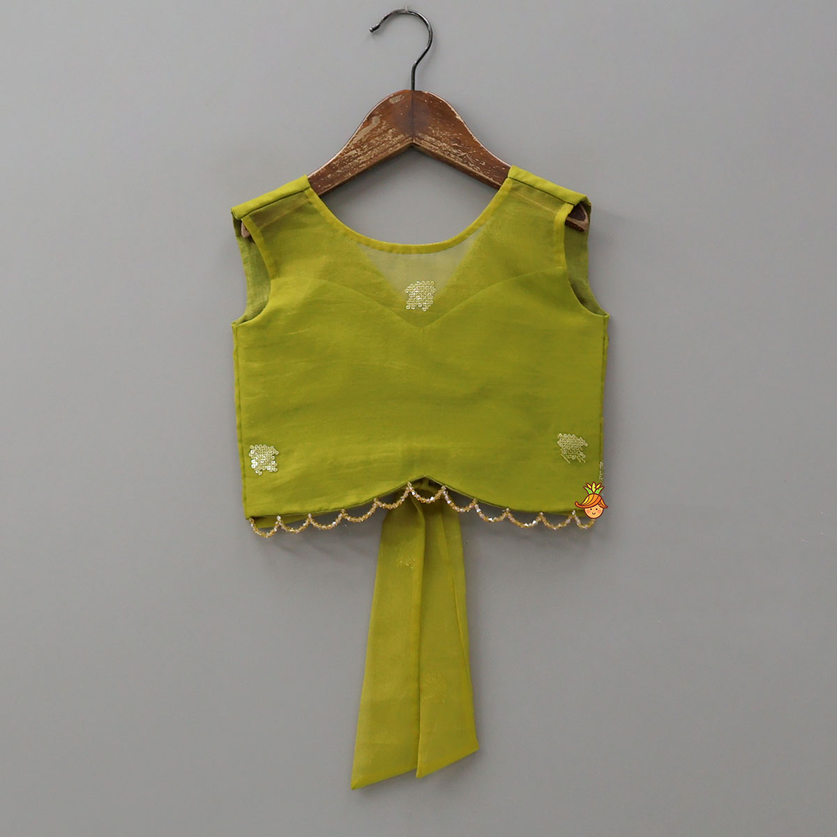 Organza Top And Lehenga With Handmade Tassel Detailing