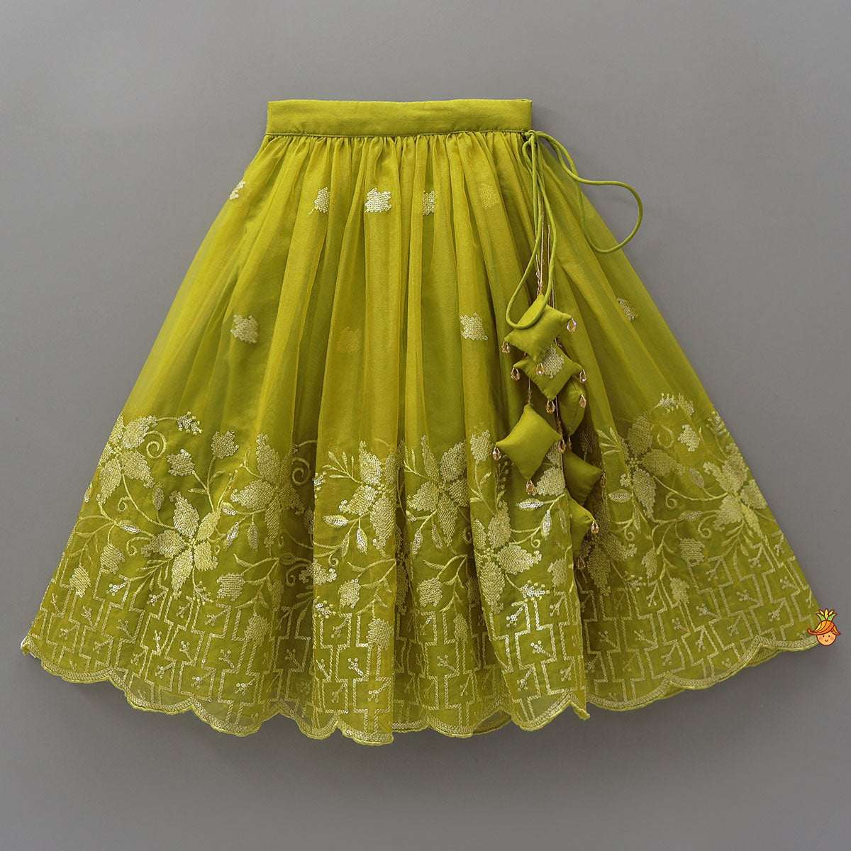 Organza Top And Lehenga With Handmade Tassel Detailing