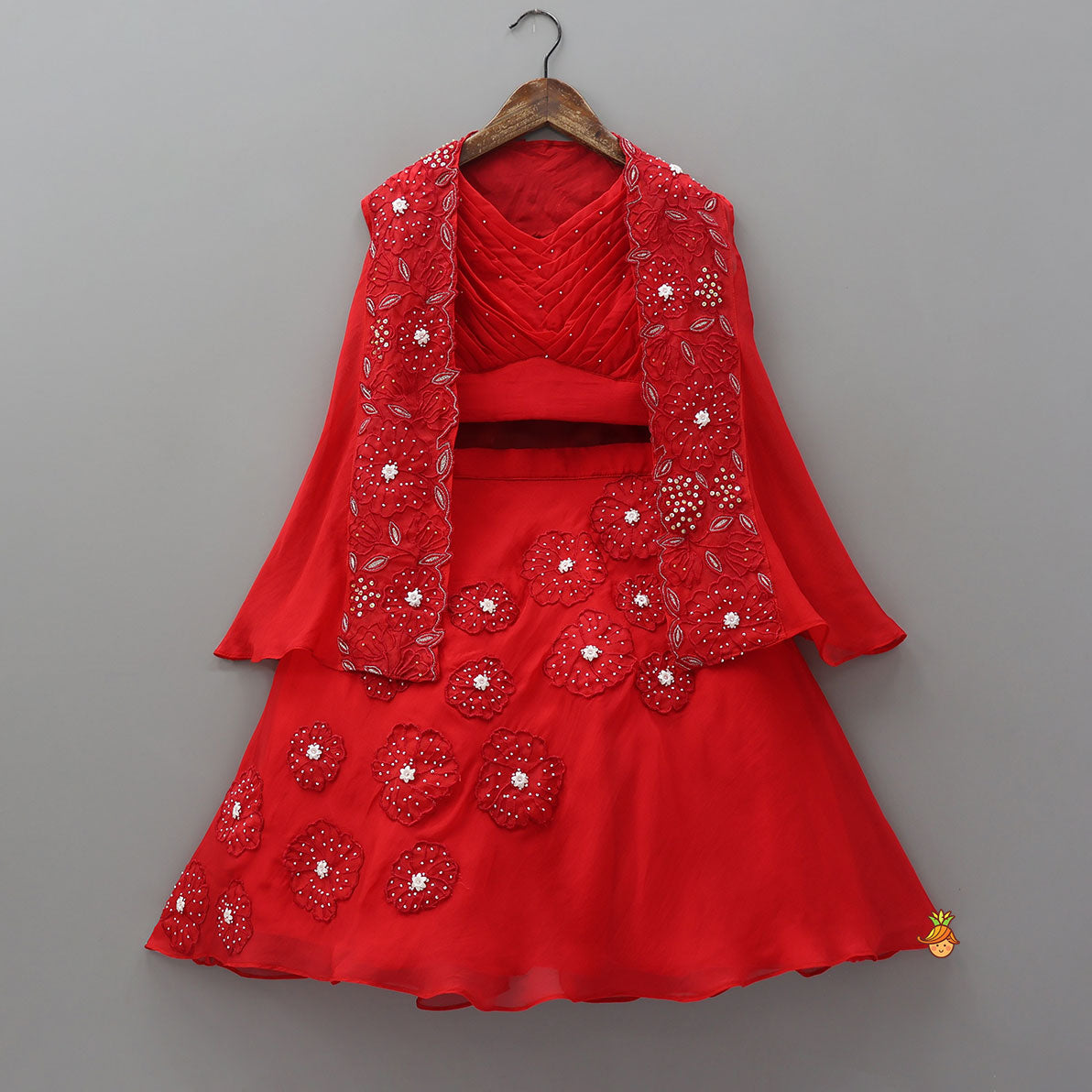 Classy Pleated Crop Top And Lehenga With Cape