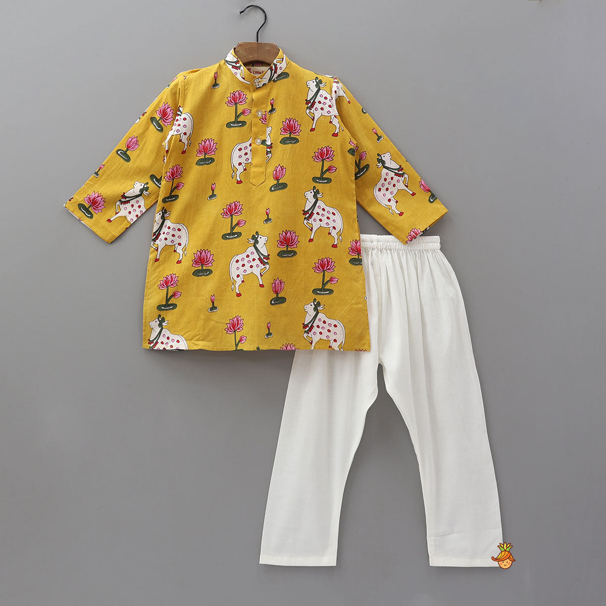 Lotus Printed Kurta With Jacket And Churidar