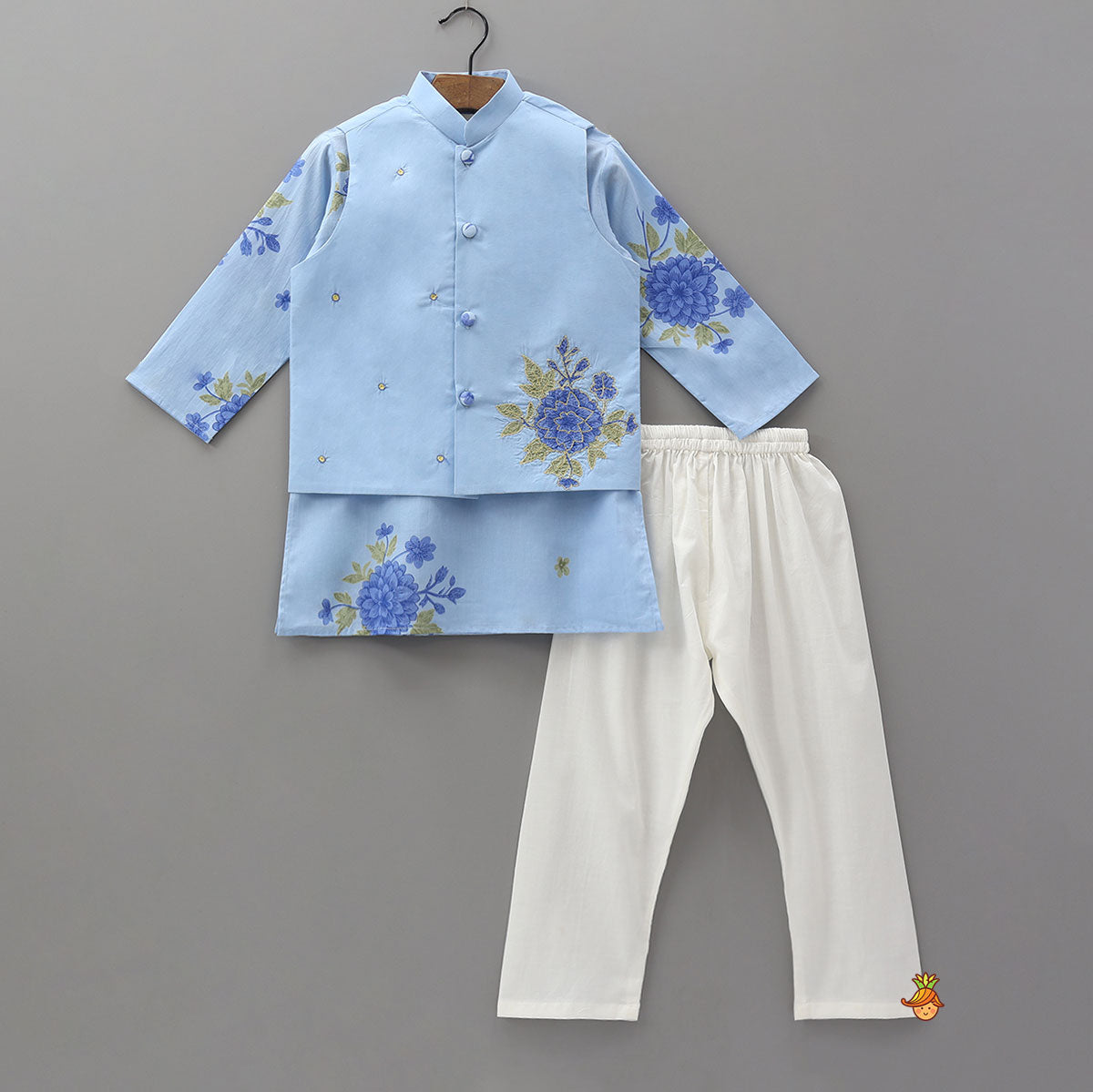 Ethnic Kurta With Floral Jacket And Churidar