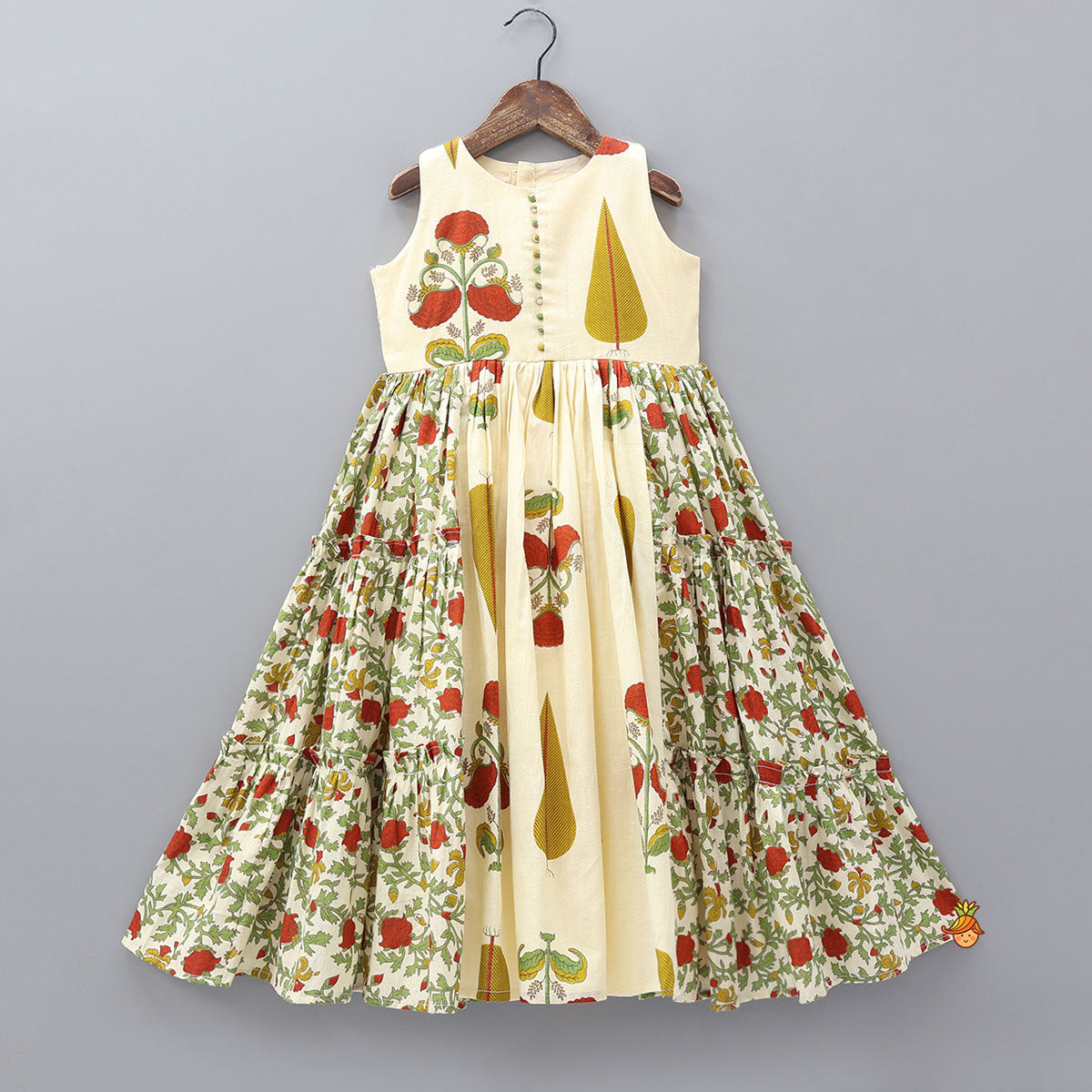 Printed Ethnic Kurti With Decorative Potli Buttons