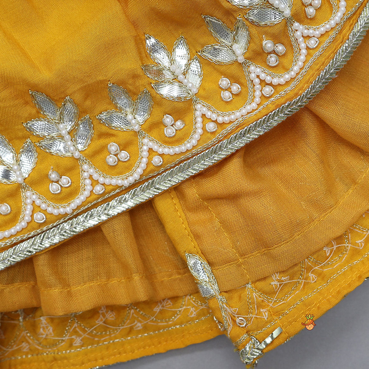 Hand Embroidered Gota Work Jamna Set With Matching Booties And Headband