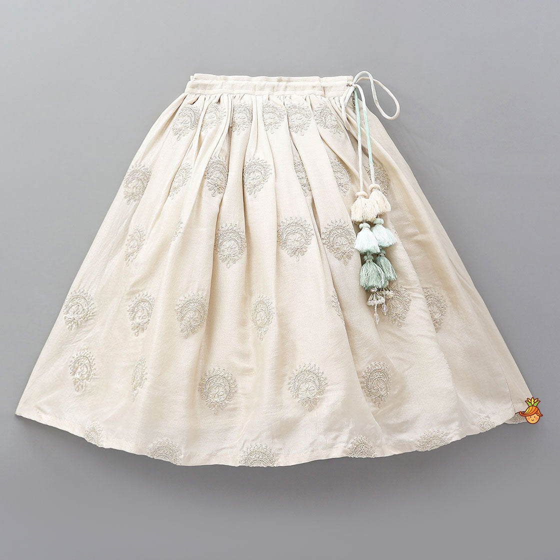 Hand Embroidered Pleated Armhole Top And Lehenga With Net Dupatta