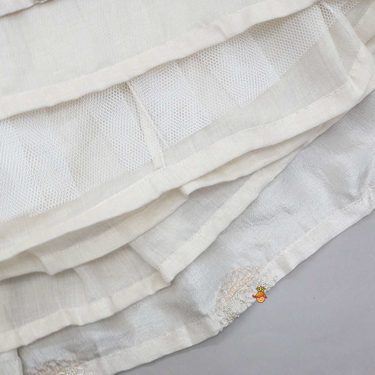 Hand Embroidered Pleated Armhole Top And Lehenga With Net Dupatta
