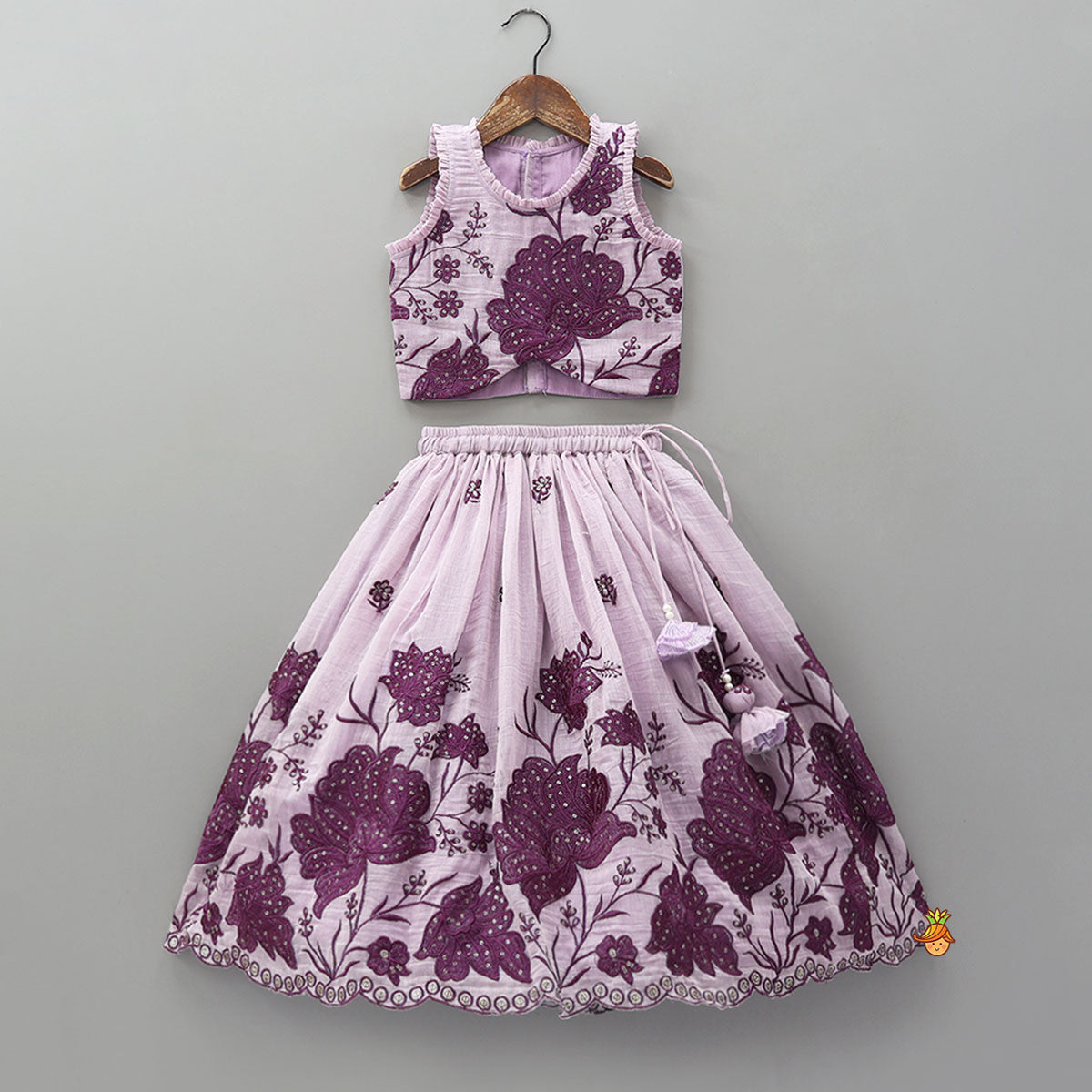Lavender Floral Embroidered Top And Lehenga