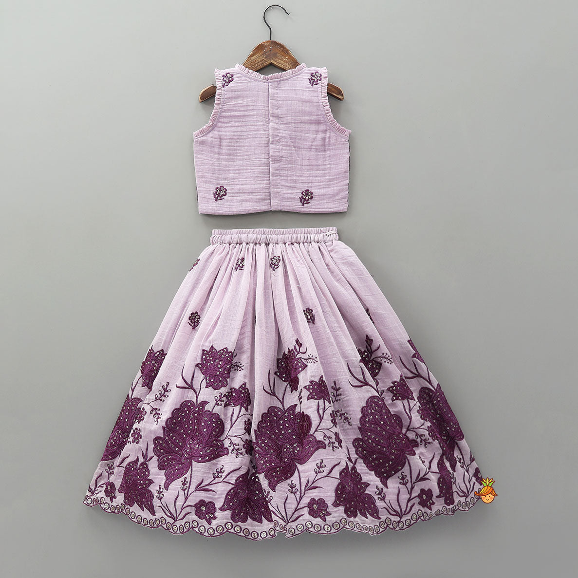 Lavender Floral Embroidered Top And Lehenga