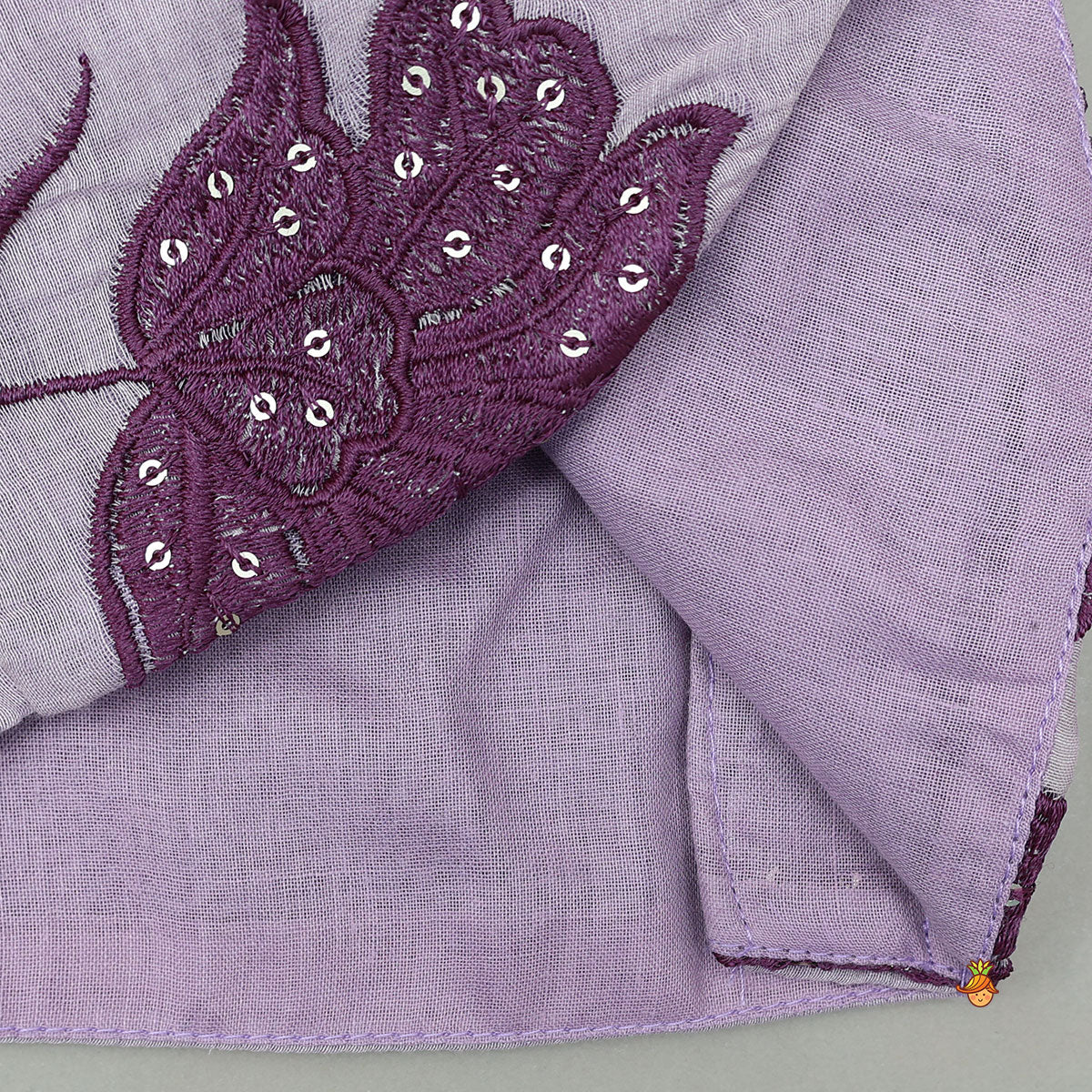 Lavender Floral Embroidered Top And Lehenga